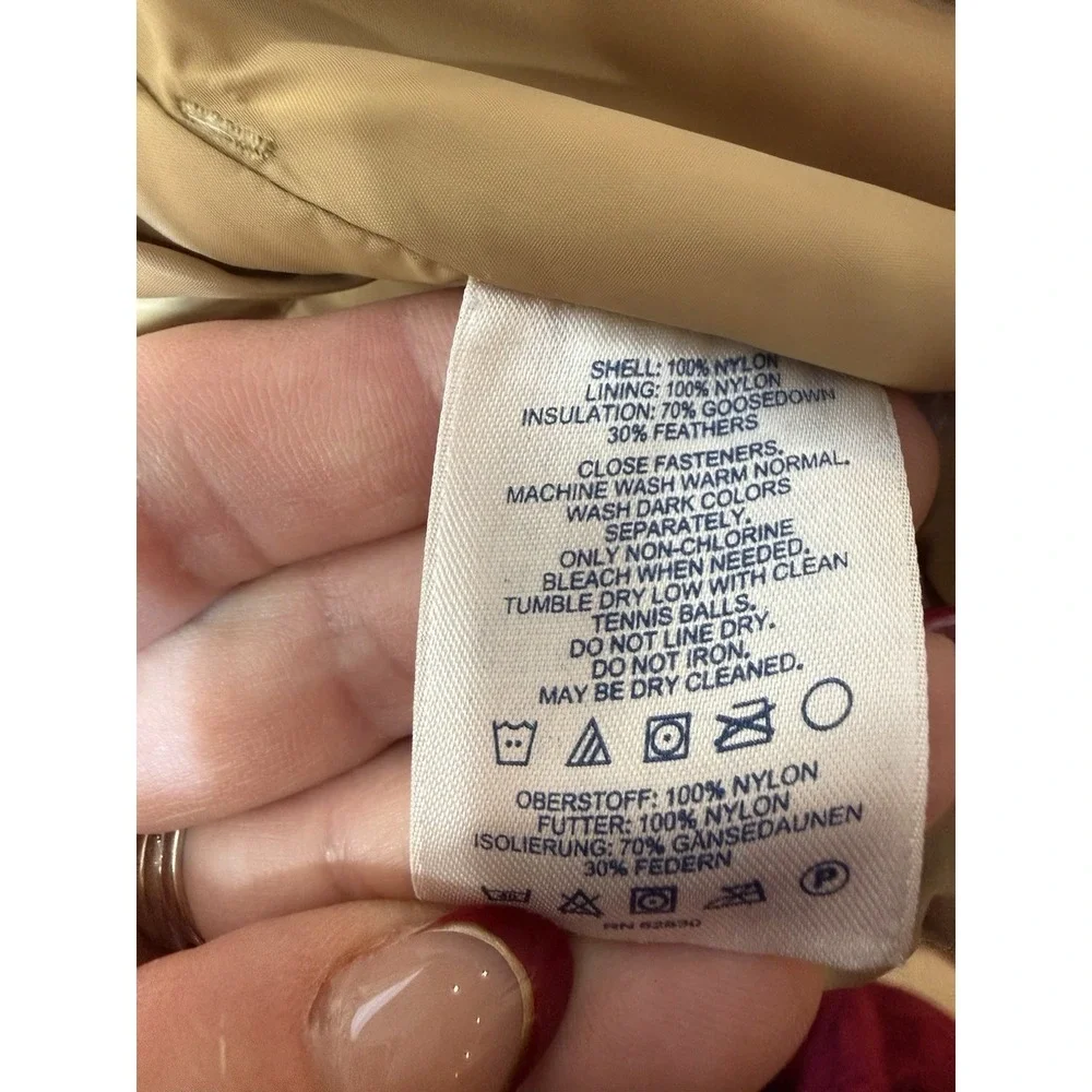 Lands End Vest Mens 2XL Tan Beige Goose Down Puffer Quilted Nylon Outerwear Snap